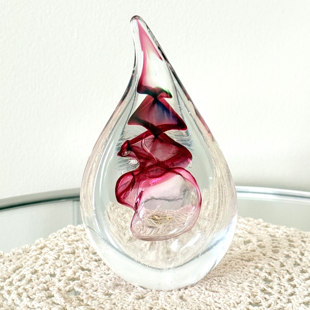Adam Jablonski Signed Art Glass Teardrop Paperweight Sculpture Sommerso Style